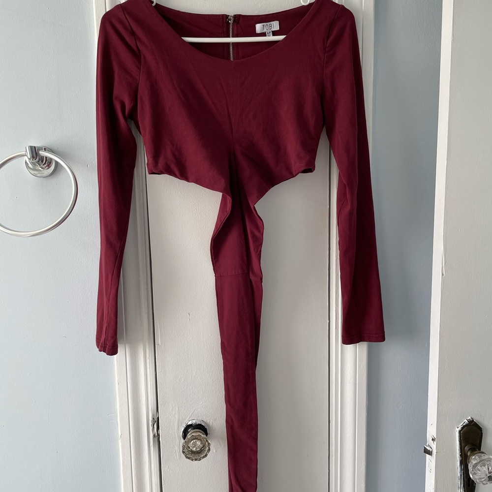 Burgundy Long Sleeve Wrap Crop Top